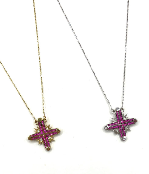 14K Gold Diamond & Ruby Star Of Bethlehem Opening Magnetic Necklace